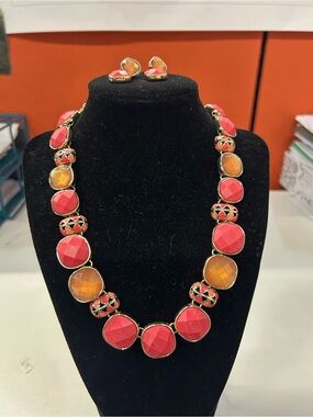 Anne Klein Gold-Tone Necklace with Pink and Amber Stones